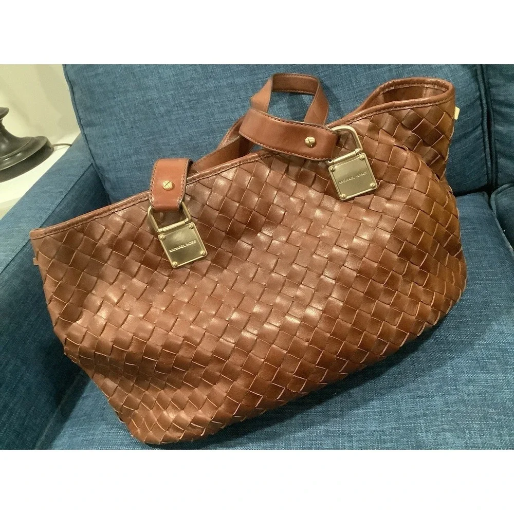 Michael Kors Womens Double Handles Brown Tote Bag Sz L